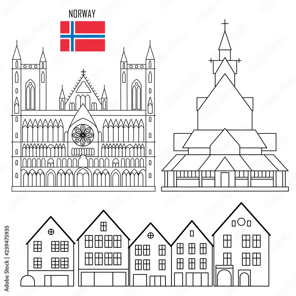 Norway set of landmark icons