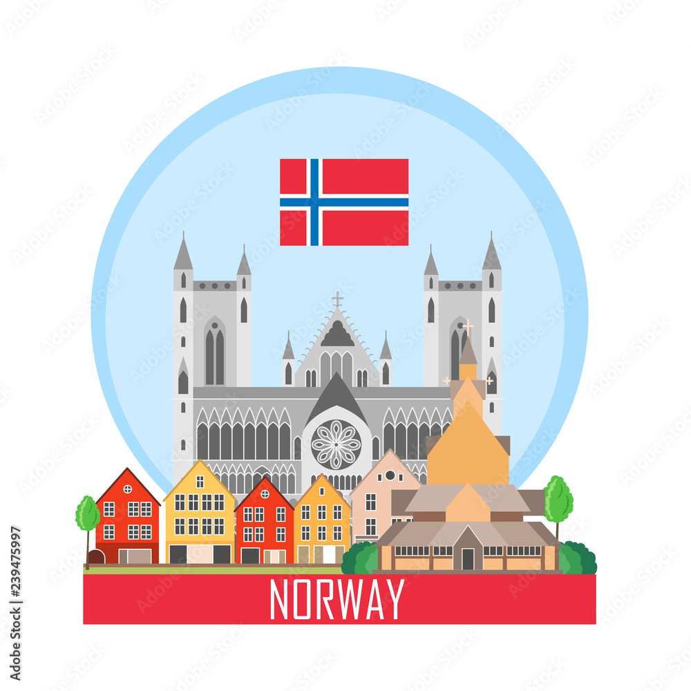Norway background with national attractions
