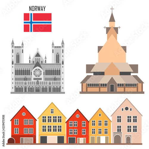 Norway set of landmark icons