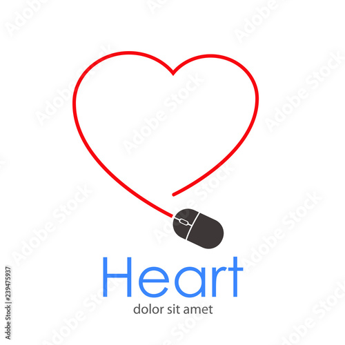 Logotipo Hart con corazón lineal en color rojo y mouse gris