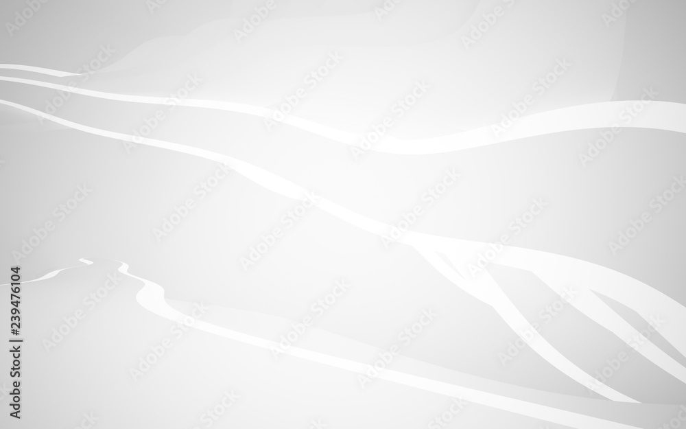 Abstract white interior of the future, with neon lighting. 3D illustration and rendering