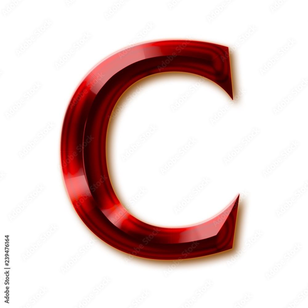 Letter C from stylish faceted ruby alphabet, shiny gemstone letters, numbers and punctuation marks Letter C from stylish faceted ruby alphabet, shiny gemstone letters, numbers and punctuation marks