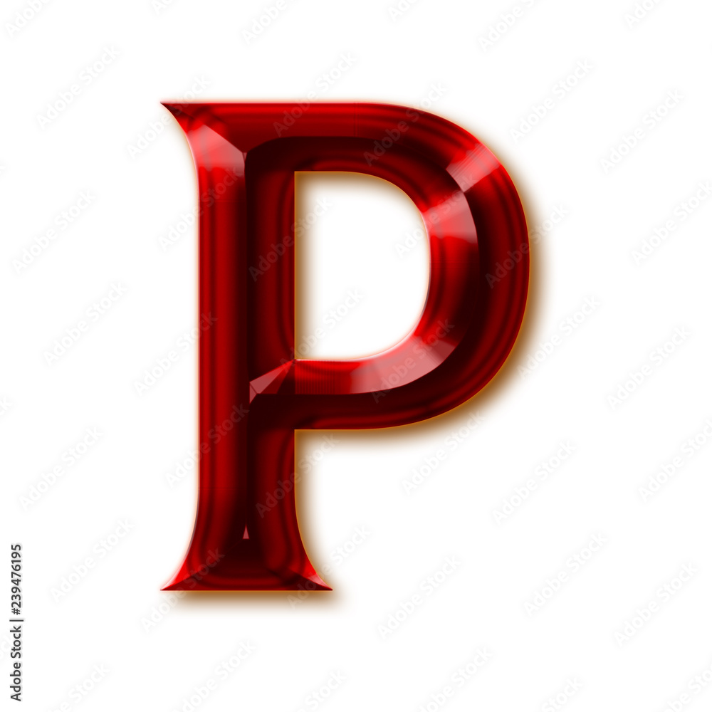 Letter P from stylish faceted ruby alphabet, shiny gemstone ...