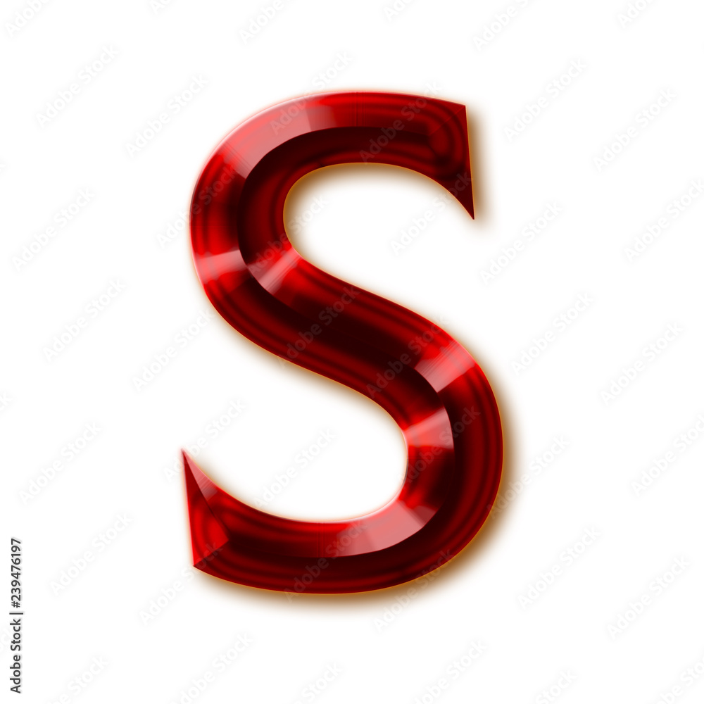 Letter S from stylish faceted ruby alphabet, shiny gemstone ...