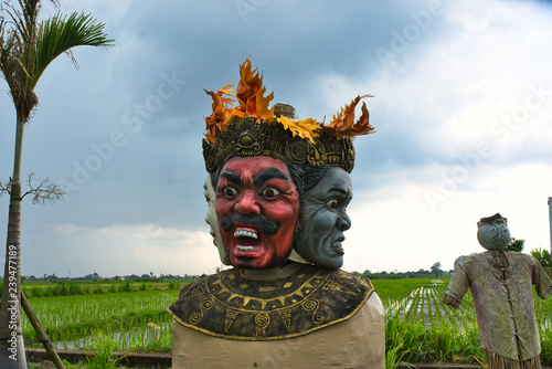 Photos The three-head scary godhead, protecting the rice field