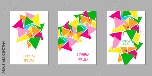 Backgrounds set with colorful triangles. Templates for card, banner, poster.