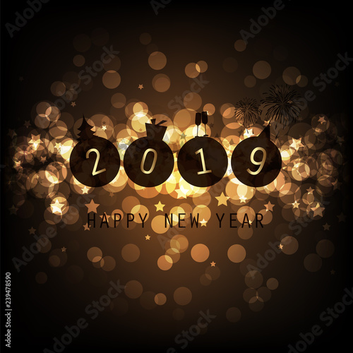 Simple Black And Golden New Year Card, Cover or Background Design Template - 2019 