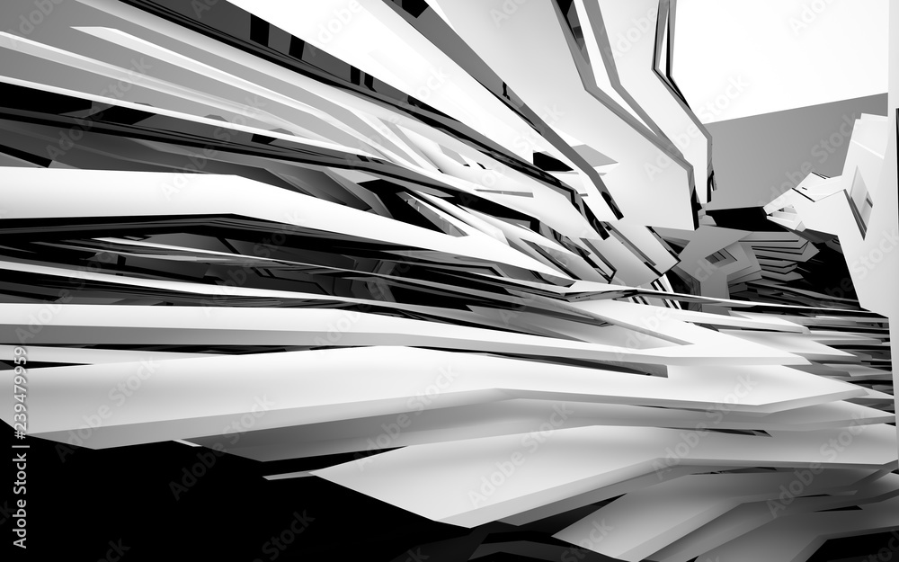 Abstract white interior of the future, with glossy black wall and floor. 3D illustration and rendering Abstract white interior of the future, with glossy black wall and floor. 3D illustration and rendering