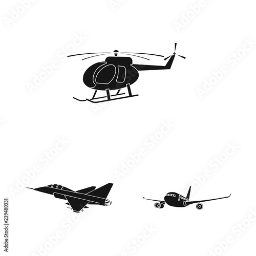 Vector design of plane and transport logo. Collection of plane and sky stock symbol for web.