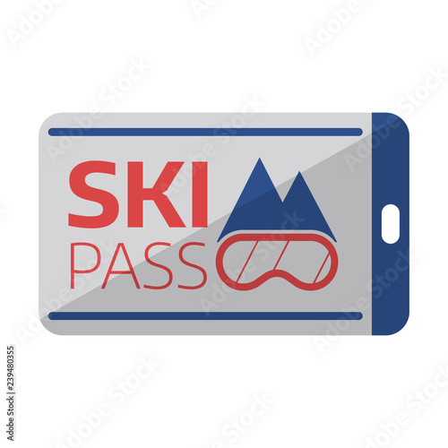 Ski pass card template, mountain resort ski-lift ticket blank. Winter sports pass or badge for passage of funicular railway or cable car.