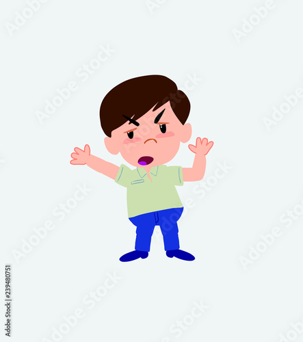 Businessman in casual style argues something with a gesture of discontent.