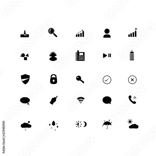 Business, education, security, contact and weather icons black set isolated vector illustration information symbol