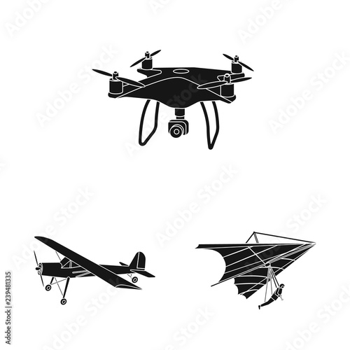 Vector design of plane and transport sign. Collection of plane and sky vector icon for stock.