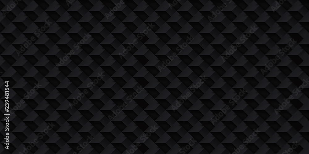 Volume realistic vector cubes texture, dark geometric seamless tiles pattern, design black background for you projects Volume realistic vector cubes texture, dark geometric seamless tiles pattern, design black background for you projects