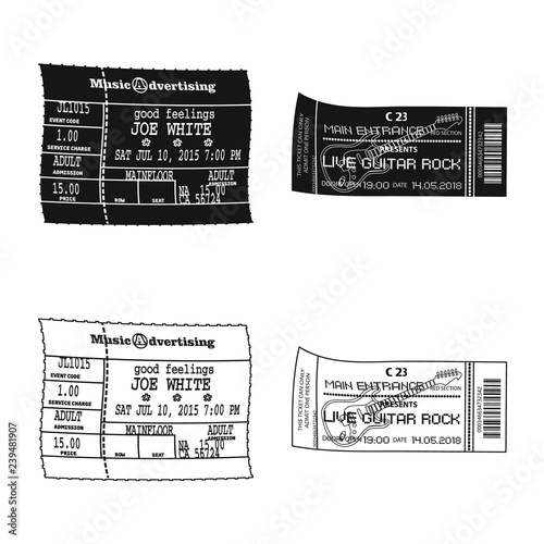 Vector illustration of ticket and admission logo. Collection of ticket and event stock vector illustration. photo