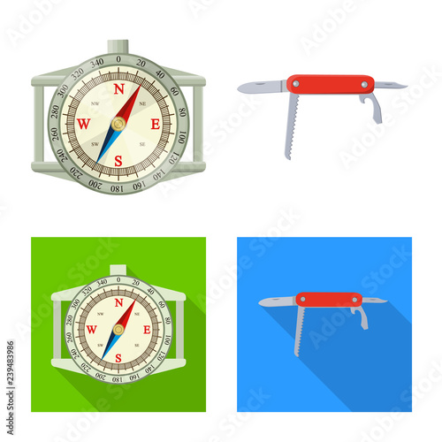 Vector illustration of mountaineering and peak icon. Set of mountaineering and camp vector icon for stock.