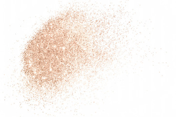 Rose gold glitter on white background