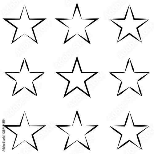 Set stars with calligraphic outline stroke  vector hand drawn star shape outline
