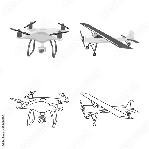 Vector design of plane and transport logo. Collection of plane and sky stock vector illustration.