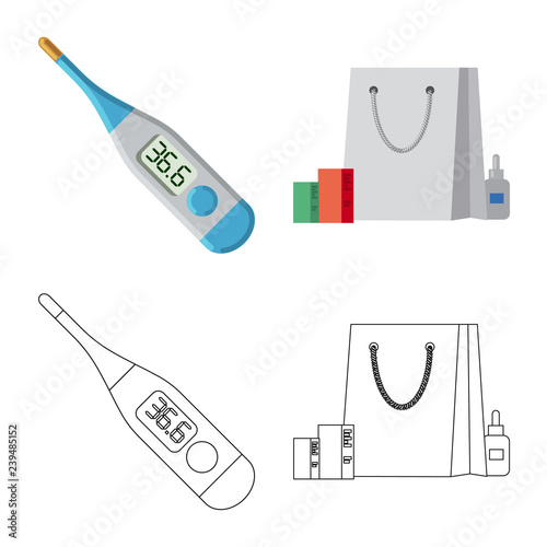 Vector illustration of pharmacy and hospital icon. Collection of pharmacy and business stock symbol for web.