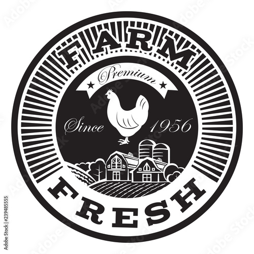 Vector monochrome template for packaging design on the subject of chicken farm