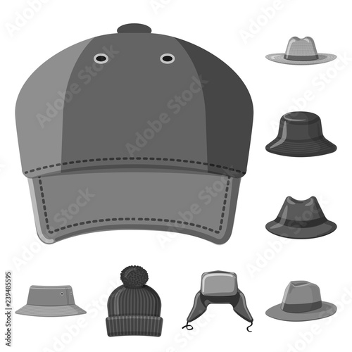 Isolated object of headgear and cap sign. Set of headgear and accessory stock vector illustration.