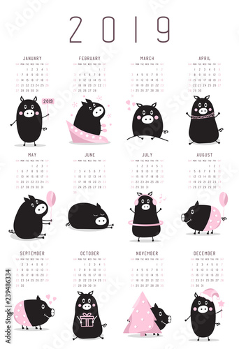 Calendar on 2019 new year.