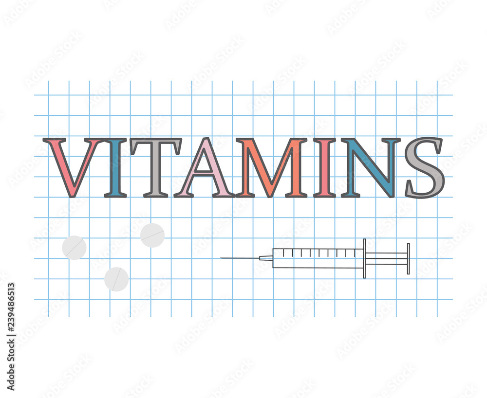 witamins word on checkered paper sheet- vector illustration
