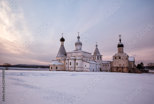 Ferapontov Monastery in winter at dawn