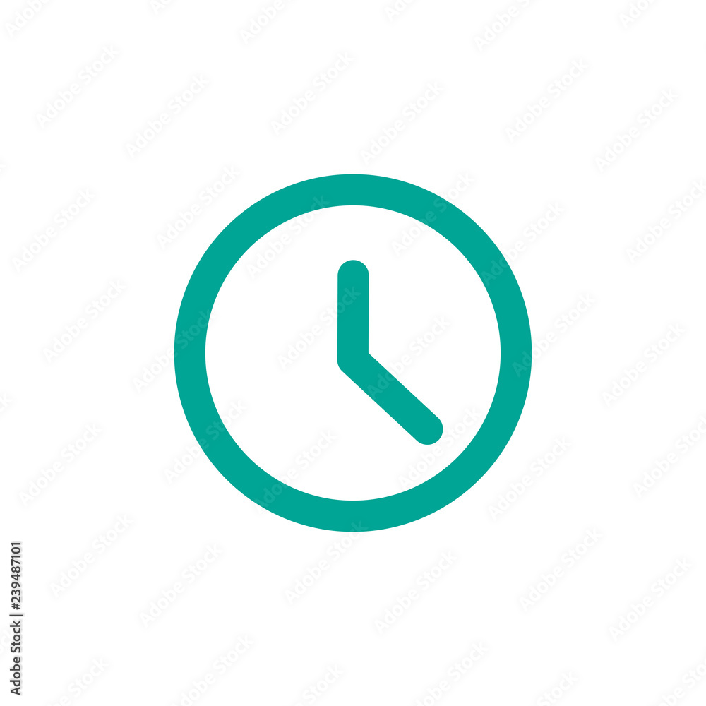 blue clock. Flat line icon isolated on white.