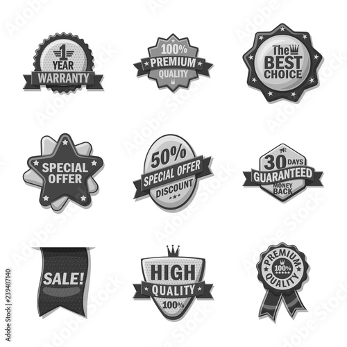 Vector design of emblem and badge icon. Set of emblem and sticker stock vector illustration.
