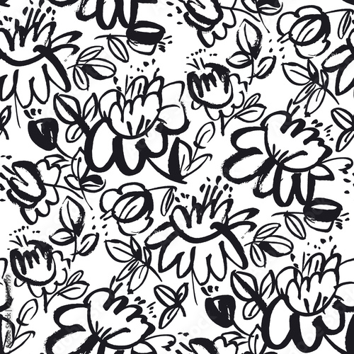Floral hand drawn seamless ...