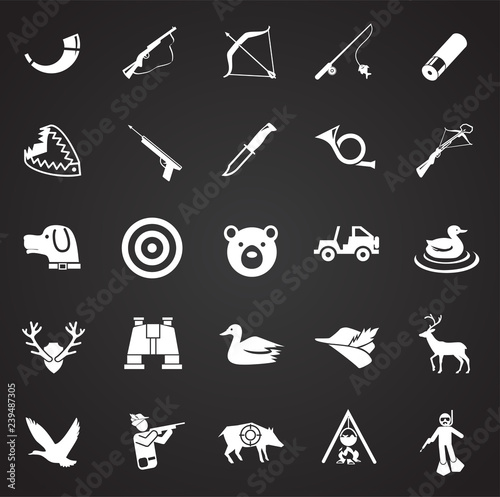 Hunting icon set on black background for graphic and web design, Modern simple vector sign. Internet concept. Trendy symbol for website design web button or mobile app
