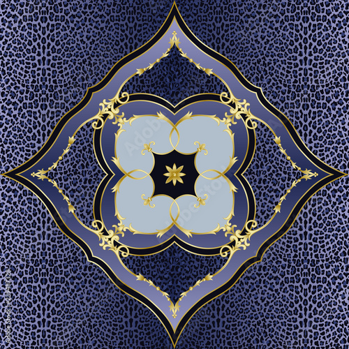 Luxury blue Leopard and Gold Classic Pattern