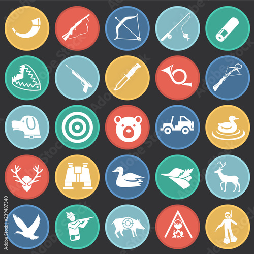 Hunting icon set on color circles black background for graphic and web design, Modern simple vector sign. Internet concept. Trendy symbol for website design web button or mobile app