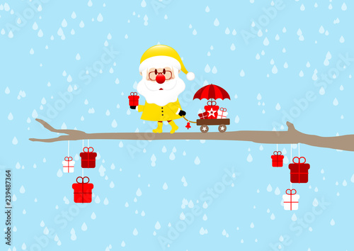 Card Santa Glasses Sleigh Gift Tree Rain Blue