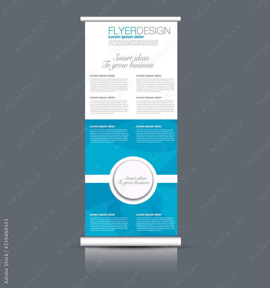 Roll up banner stand. Vertical information board design. Blue color vector illustration. Roll up banner stand. Vertical information board design. Blue color vector illustration.