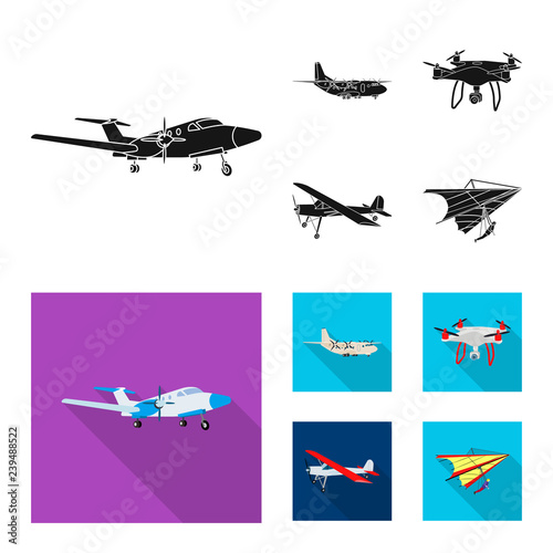 Isolated object of plane and transport logo. Set of plane and sky vector icon for stock.