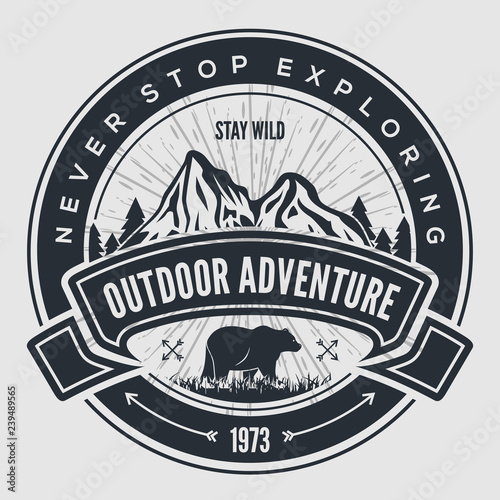 Outdoor Adventure vintage label, badge, logo or emblem. Vector illustration.