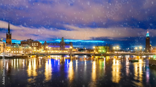 winter panorama of the night Stockholm, Sweden