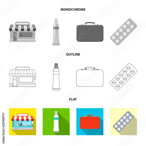 Vector illustration of pharmacy and hospital icon. Collection of pharmacy and business stock symbol for web.