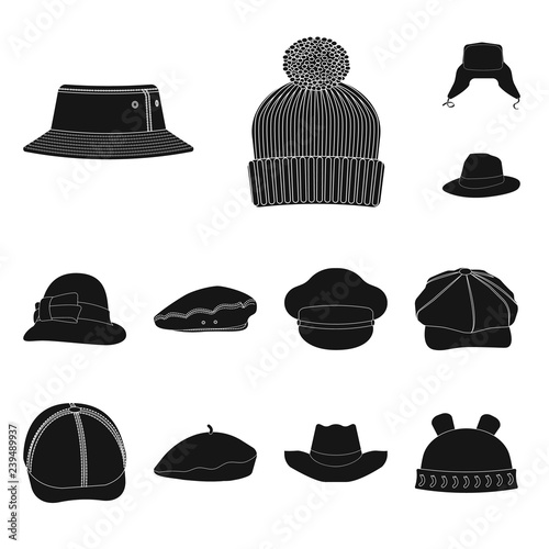 Vector illustration of headgear and cap icon. Collection of headgear and accessory stock symbol for web.