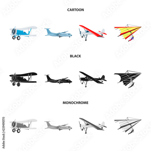 Vector illustration of plane and transport logo. Collection of plane and sky stock vector illustration.