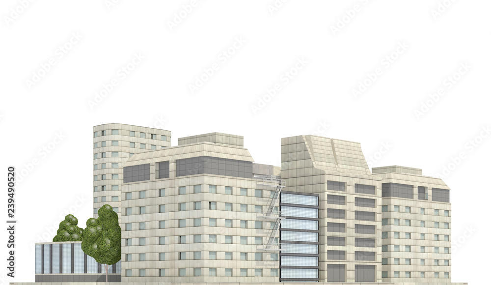 Modern buildings isolated on white background 3d illustration