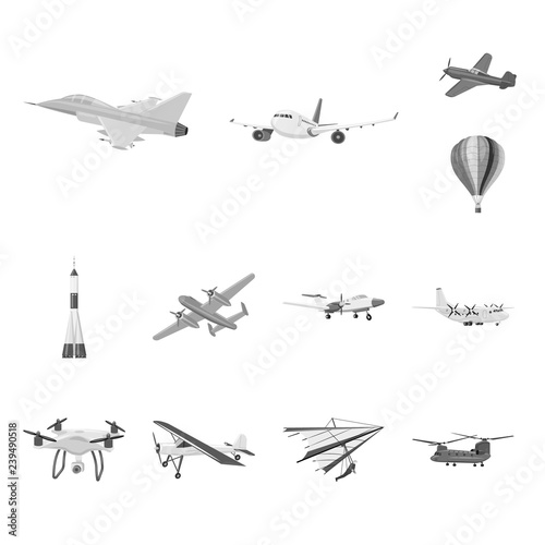 Vector design of plane and transport logo. Set of plane and sky stock vector illustration.