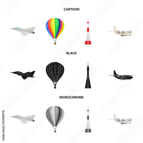 Isolated object of plane and transport icon. Set of plane and sky stock vector illustration.