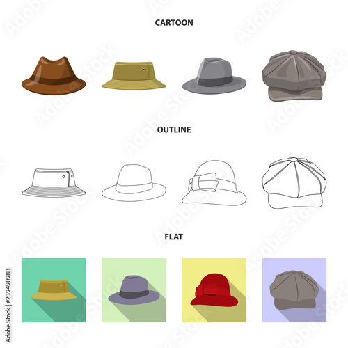 Vector design of headgear and cap icon. Set of headgear and accessory vector icon for stock.