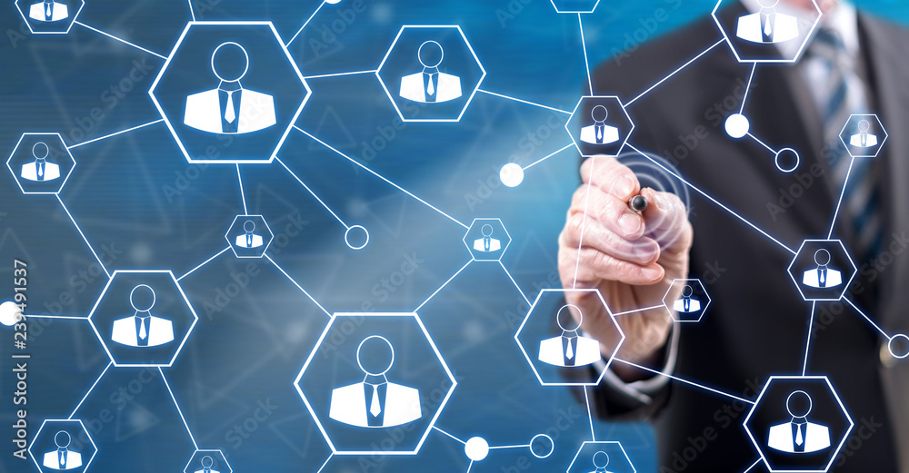 Man touching a social network Man touching a social network