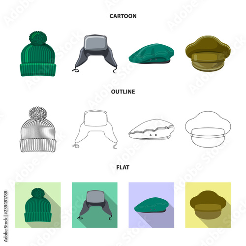 Vector design of headgear and cap sign. Set of headgear and accessory vector icon for stock.