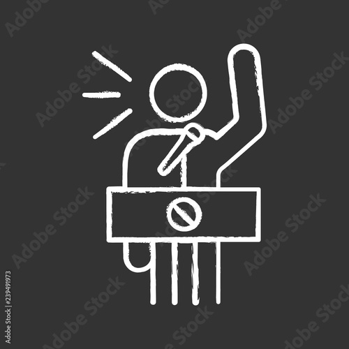 Protester speech chalk icon